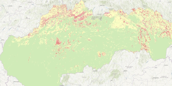 Atlas máp stability svahov - Mapa náchylnosti územia na svahové deformácie